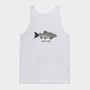 Brown Trout - I'm Alive! - cool fish ink art design - on white Tank Top